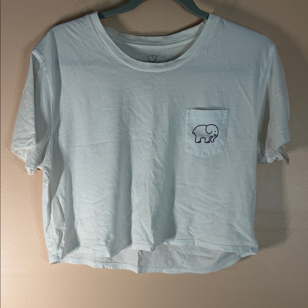 ivory ella White Crop Top with Pocket Elephant Logo